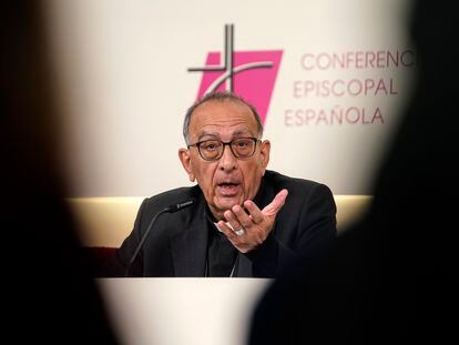 Cardinal Juan José Omella, president of Spain's Episcopal Conference, during a press conference in Madrid; October 31, 2023.