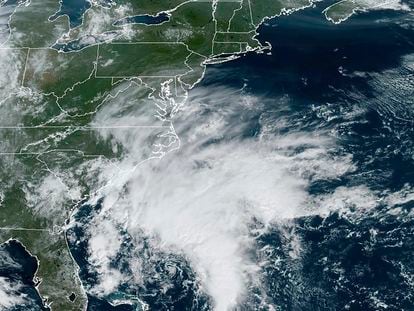 This September 21, 2023, satellite image provided by the National Oceanic and Atmospheric Administration shows a potential tropical cyclone forming off the southeastern coast of the United States.
