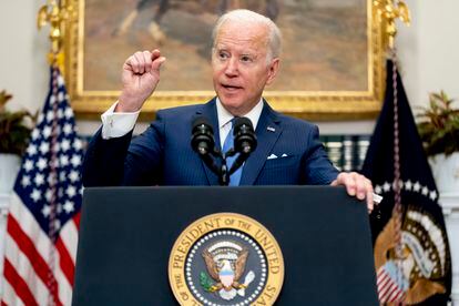 President Joe Biden speaks about the war in Ukraine on Thursday.