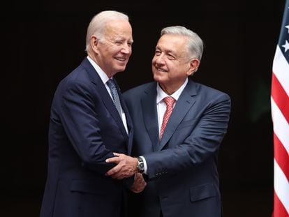 US President Joe Biden greets President of Mexico Andrés Manuel Lopez Obrador at the 2023 North American Leaders' Summit on January 9.