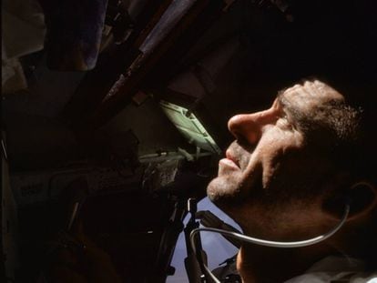 Walter Cunningham, during the 'Apollo 7' mission, in October 1968.