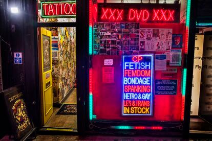 Tattoo parlour and sex bookshop In the heart of Soho on the last day before  the second national coronavirus lockdown on 4th November 2020 in London, United Kingdom