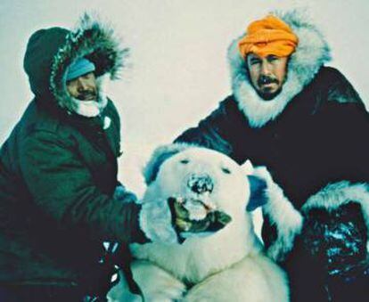 Marcial Gómez Sequeira poses with a polar bear killed in Canada.