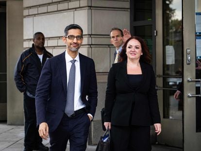 The CEO of Google and Alphabet, Sundar Pichai, leaves federal court on October 30 after testifying in the trial against his company.