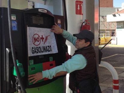 A man in Mexico City protests against a recent hike in gas prices.