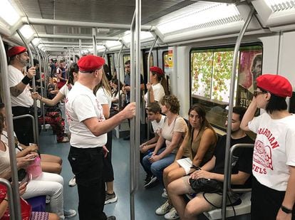 The Guardian Angels on the Metro in Barcelona.