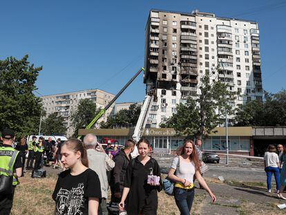 Most of the detected explosions occurred in cities, not on the front lines. Pictured is a building in Kiev that was attacked on June 22.