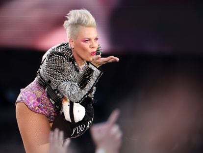 Pink at a concert of her Summer Carnival 2023 tour at the Olympic Stadium in Berlin, June 28, 2023.