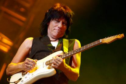 British guitarist Jeff Beck performs on the Stravinski hall during the 41st Montreux Jazz Festival in Montreux, Switzerland, late Sunday, July 15, 2007.