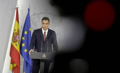 PM Pedro Sánchez at a press conference on Wednesday.