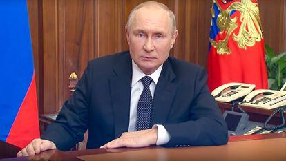 Russian Vladimir Putin, during his appearance this Wednesday in Moscow.