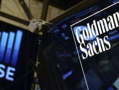 The Goldman Sachs logo on display at the New York Stock Exchange.