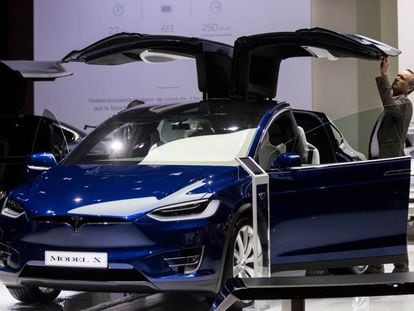 A Tesla Model X at the Paris Motor Show.