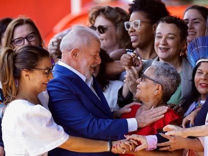 Lula da Silva greets women at a recent event.
