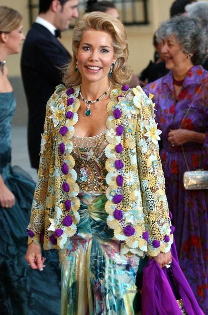Gabriela de Leiningen, when she was the wife of the Aga Khan, in the Pardo palace at the dinner prior to the wedding of today's Kings Felipe and Letizia, on May 21, 2004.