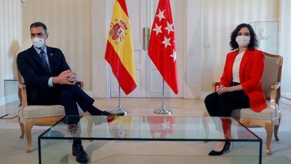 Spanish Prime Minister Pedro Sánchez and Madrid premier Isabel Díaz Ayuso on Monday.