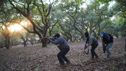 A group of vigilantes during a confrontation in an avocado orchard in Michoacan.