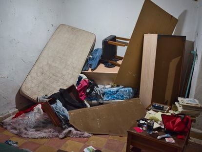The detainee's room inside the Algeciras squatter house where he shared an apartment with other Moroccan nationals, after the police search.
