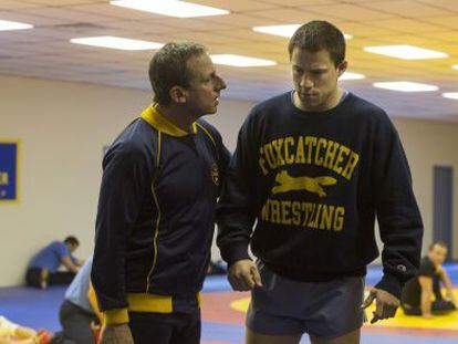 Dramatic struggle: Steve Carell and Channing Tatum in &lsquo;Foxcatcher.&rsquo;
