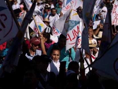 Supporters attend the Movement for the Liberation of the People or MLP, closing campaign rally, in Guatemala City, Thursday, June 22, 2023.