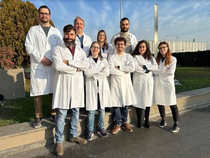 Biotechnologist Angelo Lombardo (foreground, with beard and bangs), with his colleagues at the San Raffaele Telethon Institute for Gene Therapy in Milan.