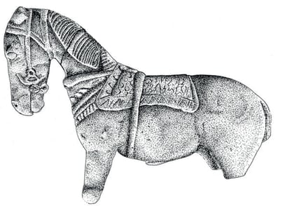 Iberian horse with harness and saddle found in the sanctuary of El Cigarralejo (Murcia).