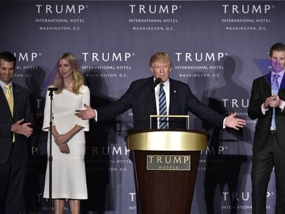 Donald Trump and his three children (from left, Donald Jr., Ivanka and Eric), in an October 2016 image.