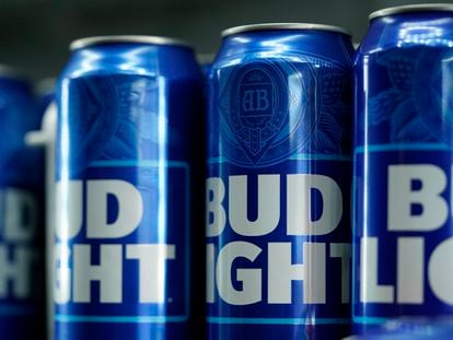 Cans of Bud Light beer are seen before a baseball game between the Philadelphia Phillies and the Seattle Mariners on April 25, 2023, in Philadelphia.