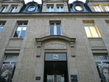 Façade of the Radium Institute, historic site of the laboratory of French physicist and chemist Marie Curie.