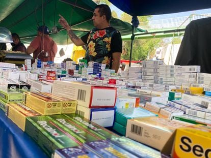 A stand in a market in Mexico City illegally selling medicines. 