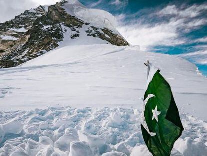The site where Sajid Sapdara buried his father, Ali, on K2, at almost 8,000 meters.