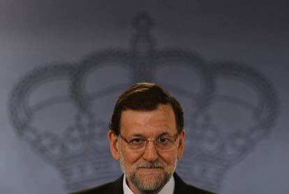 Mariano Rajoy at a press confrence in La Moncloa Wednesday. 