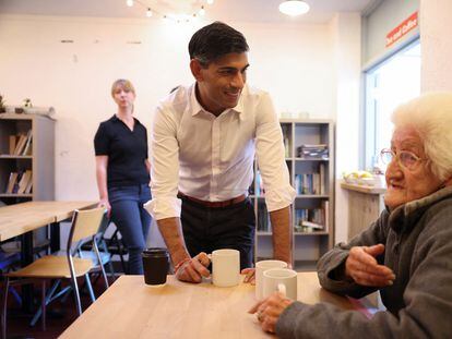 British Prime Minister Rishi Sunak during a visit to a Hertfordshire home on Monday.