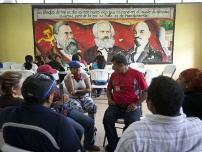 Popular assembly at the teachers' college Escuela Normal Raúl Isidro Burgos in Ayotzinapa.