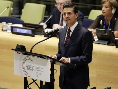 Mexican President Enrique Peña Nieto speaking at the United Nations.