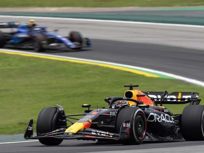 Red Bull driver Max Verstappen, of the Netherlands, attends a free practice at the Brazilian Formula One Grand Prix on the Interlagos race track in Sao Paulo, Brazil, Friday, Nov. 3, 2023.