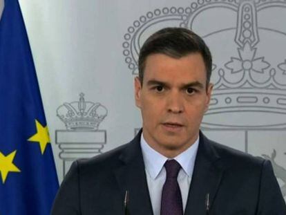 Prime Minister Pedro Sánchez at the news conference on Saturday night.