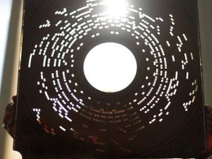 A cardboard music disc displayed as part of the National Library's 300th anniversary celebrations.