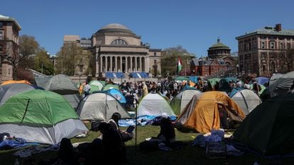 A pro-Palestinian demonstration on the campus of Columbia University.