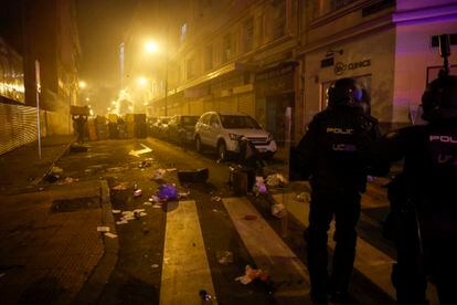 A street in Madrid after rioting on Thursday.