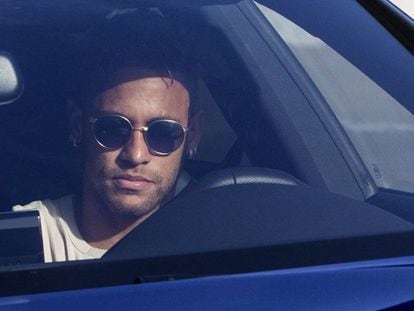 Neymar arriving at the Barcelona training grounds on Wednesday.