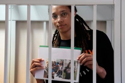 WNBA star Brittney Griner at one of the hearings of her trial in Russia.