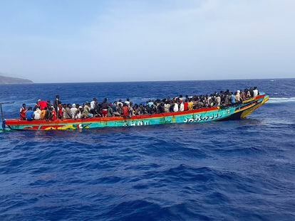 A migrant boat with 280 people on board, the largest on record since 1994 along the route from Africa to Spain's Canary Islands, on October 3.