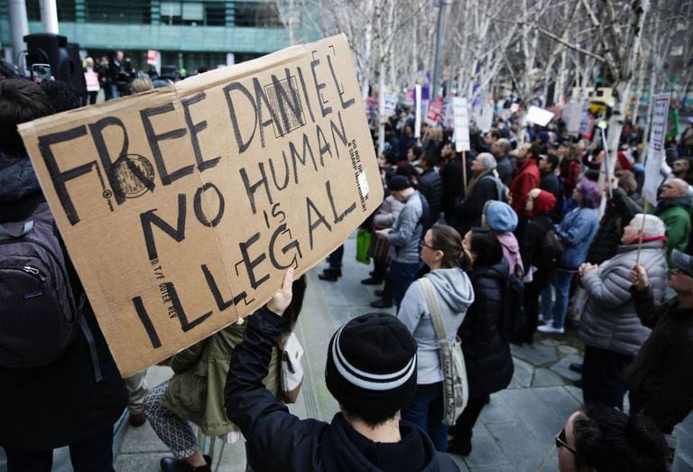 Protests in front of a federal court in Seattle on Friday.