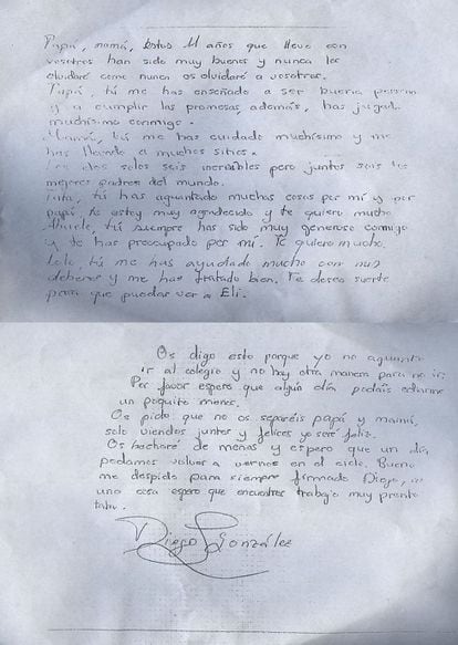 Diego’s letter to his parents.