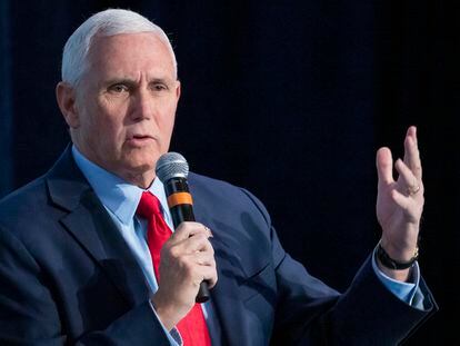 Former Vice President Mike Pence speaks at the National Review Ideas Summit, March 31, 2023, in Washington.