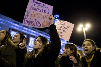 Women's rights activists marching in Madrid.
