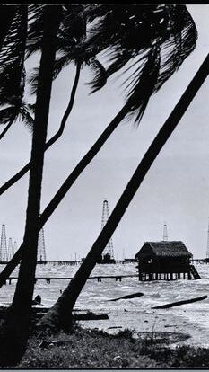 Petroleum platforms in the lake of Maracaibo, Venezuela, in February 1944.