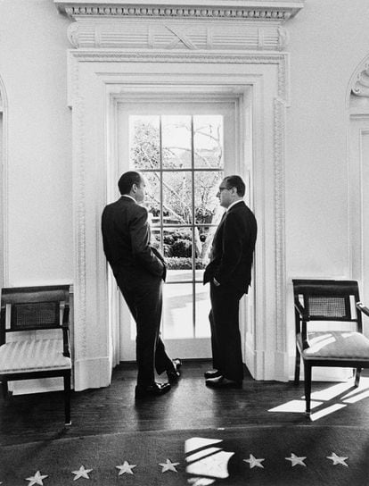 Richard Nixon and Henry Kissinger in the Oval Office; February 10, 1971.