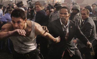 Channing Tatum and Jamie Foxx, in White House Down.